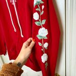 Hollister Red Floral Sleeve Hoodie California Logo Cozy Winter Casual M Photo 4