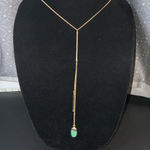 J.Crew  Gold Tone Lariat Necklace With Jade 
Colored stone Minimalist 18” Photo 0