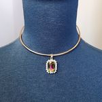Gold Choker Necklace with Rainbow AB Square Pendant New Photo 2