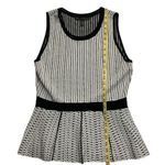 White House | Black Market  Stretch Crochet Peplum Knit Top Size Medium Black White Photo 8