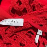 Sandro Paris Women's Rayon Blend Lace Lace Crewneck Red Keyhole Blouse Size 1 Photo 2