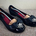 Brighton Black Bow Baby Doll Ballet Flat Shoes Sz 11M Bling Boho Goth Grunge GUC Photo 1