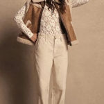 American Eagle Pants Womens Ivory Corduroy Barrel Leg Paperbag Waist Size 0 Photo 0