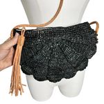 Mar Y Sol Raffia Shoulder Bag Black Woven Straw Purse Leather Tassel Madagascar Photo 0