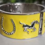 Vintage Silver Yellow Equestrian Horse Clamper / Hinge Bracelet Photo 2