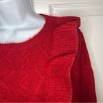 Red Dress Boutique  Fire Away Ruby Red Sweater Ruffle Front Metallic Trim M Photo 5