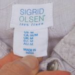 Sigrid Olsen  Womens Button Down Linen Shirt Size M Roll Tab Sleeve‎ Beige Beachy Photo 4