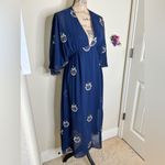 Stevie May Embroidered Leaf Dress V Neck, Lined, Empire Waist Open Back Size XS Blue Photo 3
