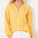 Talbots  Daffodil Yellow Lantern Sleeve Linen Top Size 2X NWT Peasant Boho Photo 0