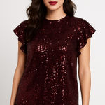 DR2 Burgundy Sequin Blouse Red Size L Photo 0