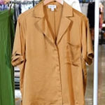 Open Edit  Women’s Gold Relaxed Satin Camp Shirt Size Small Photo 0