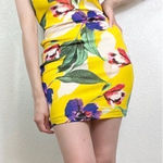Privy Yellow Tropical Floral Strappy Bodycon Dress Photo 0