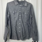 Gap NWOT  women’s gray fitted boyfriend denim button front long sleeve shirt‎ L Photo 0