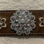 Ariat Brown Floral Rhinestone Genuine Leather Silver Buckle Western Concho Belt Photo 3