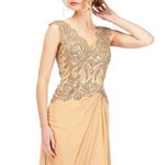 Abby Paris NWT Beige Beaded Scalloped V-Neck Long Evening Gown Size 4W Photo 0