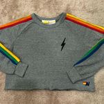 Aviator Nation  Heather Grey Rainbow 5 Stripe Cropped Crewneck Photo 1
