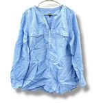 Talbots ‎ Linen Pintuck Popover Shirt Blue Cross Dyed Women's Size XL Long Sleeve Photo 1
