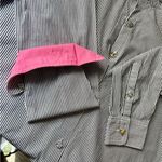 COURT & ROWE Blue and White Striped Shirt with Pink Collar Size M Photo 6