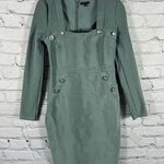 Wow Couture Green Dress Square Neck Long Sleeve Button accents Size L (B11) Photo 0