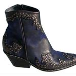 Donald Pliner Western Ocean Suede Crush Metallic Leather Boot Shoe $625 NWT Blue Size 5.5 Photo 6