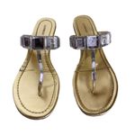EXPRESS GOLD FAUX LEATHER WITH CLEAR PLASTIC CRYSTALS THONG SANDALS (8) Photo 5