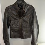 Dark Gray Fitted Leather Jacket with Notched Collar Size M Photo 0