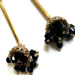 Gold tone black dangling bead Indian earrings Photo 4