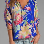 Yumi Kim  Anthropologie Blue Floral 100% Silk Blouse Top Size S Small EUC!! Photo 0