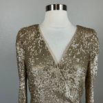 Donna Karan  Gold Sequined Long Sleeve Midi Sheath Cocktail Dress Size 10 Photo 6