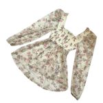 Square neck floral print sweet coquette sheer long sleeve top Pink Size L Photo 6