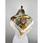 Ivory Gold Paisley Floral Satin Scarf Square Retro Boho Lightweight Wrap Yellow Photo 5
