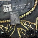 Morgan Taylor Vintage 1980s Morgan Taylor Evening 100% Silk Black Gold Beaded Sequins Dress 4 Photo 11