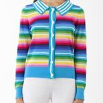 NWT Happy Sheep Rainbow Blue Striped Cardigan Crochet Detail Size Small Photo 0