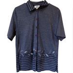 Vintage 80s Teddi Blue Embroidered Polo Button Top Medium Photo 0