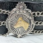 Vintage Argentina Coin Studded Leather Chain Belt Gaucho Western Small (S) ✨ Black Photo 1