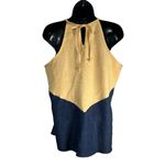 Hailey & Co. Anthropologie Color Blocked Halter Linen Blend Tie Closure Tan Gold and Navy Photo 1