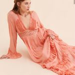 Free People   Maxi Dress Peach Sparkle Pink Ruffle Boho Gown NWT $350 S  Photo 1