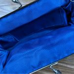 Vintage Satin Embroidered Beaded Evening Bag Beaded Strap Kiss Lock Closure Blue Photo 6