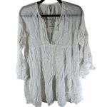 Raviya Swim Cover Up Dress Mini Long Bell Sleeve Crinkle V Neck Crochet White S Photo 0