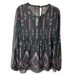 Pink Rose Knox Rose Blouse Size X XL Black Beaded Sheer Velvet Panel Boho Photo 1