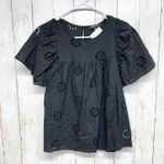 Madewell Blouse Women Size XXS Black Floral Eyelet Detail Short Sleeve Yoke Top Photo 0