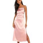 Lulus  Glow and Behold Blush Pink Satin‎ Midi Dress Large Photo 1