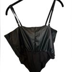 Love X Design Black Faux Leather Pleated Cups Cami Bodysuit Size Large Photo 2