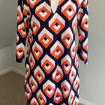 Tracy Negoshian Geometric Print Dress Keyhole Neckline 3/4 Sleeve Size L Photo 0