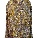 Cote‎ de France Vintage Silk Blouse Animal Print Baroque Top Women Size Large Gold Photo 0