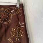 Susan Bristol Vintage Brown Embroidered A-Line Skirt Linen Blend Beaded Boho 12 Photo 1