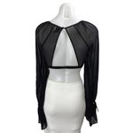 Urban Outfitters Black Embroidered Floral Long Sleeve Sheer Mesh Crop Top S Photo 1
