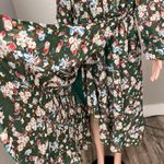 Pretty Garden Flower Floral Long Sz XL Long Sleeve Flowy Dress Boho Chic #44 Green Photo 4