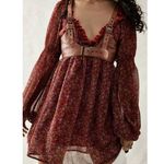Free People Pennie Printed Babydoll Lace Ruffles Mini Dress S Cherry com… Photo 2