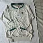 Naketano  White Marble Melange Sweater with Teal Trim Photo 6